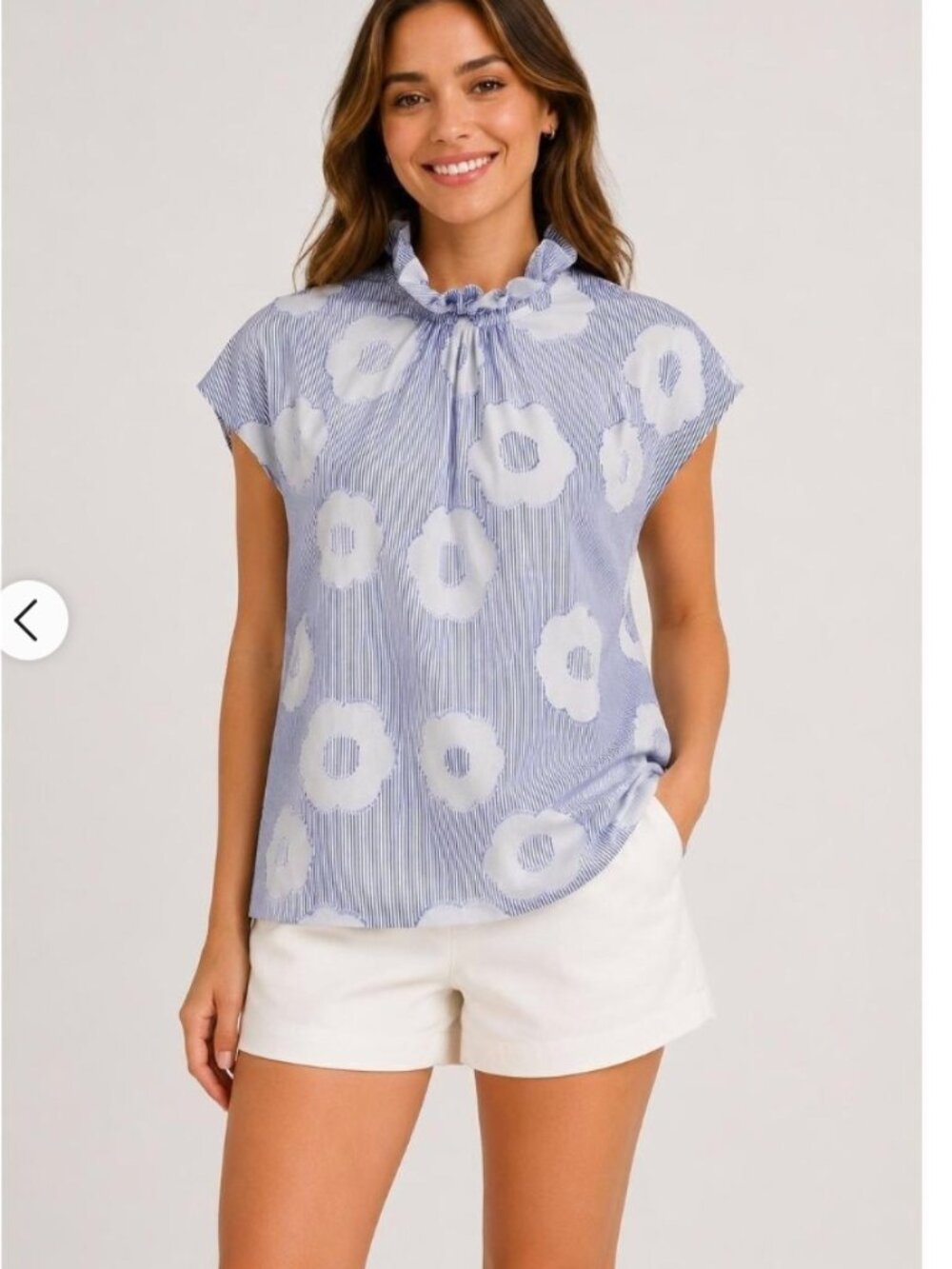 Trina Turk Women's Blue and White Blouse
